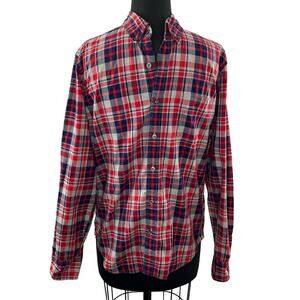 J. Crew Slim Red Blue Plaid Cotton Long Sleeve Button Down Shirt 93064 Men's M